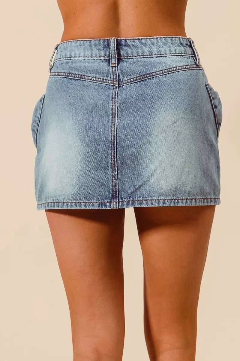 SO ME Bow Knot Pocket Denim Mini Skirt - Demented Sisters