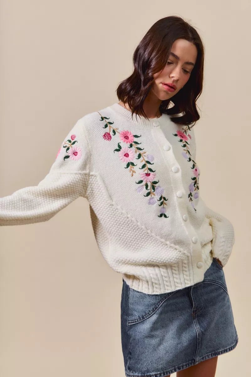 SO ME Floral Embroidered Coquette Sweater Cardigan - Demented Sisters