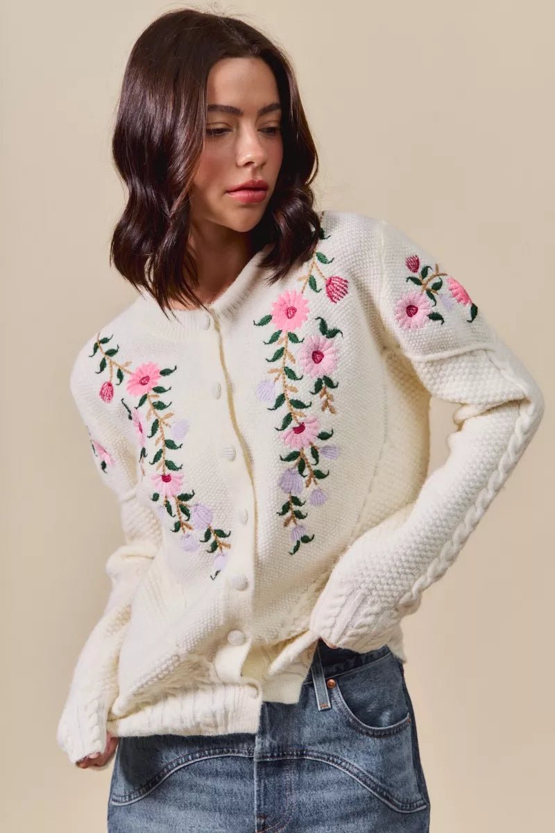 SO ME Floral Embroidered Coquette Sweater Cardigan - Demented Sisters