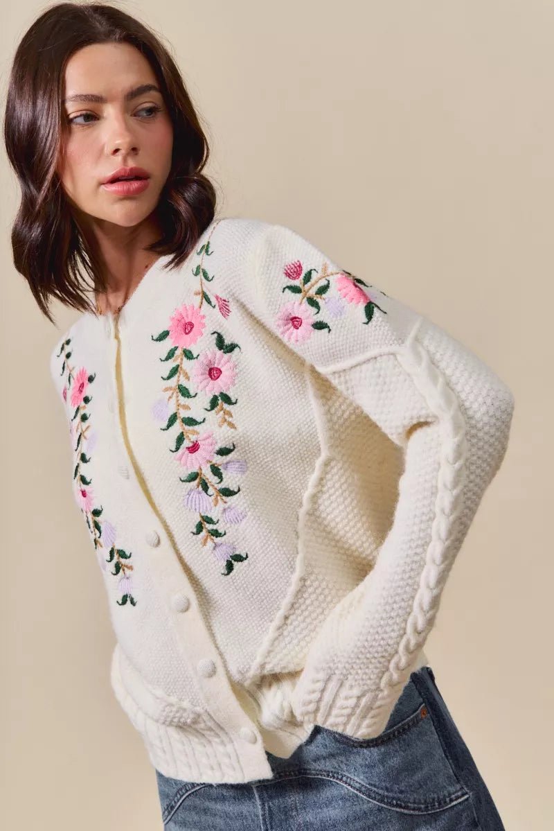 SO ME Floral Embroidered Coquette Sweater Cardigan - Demented Sisters