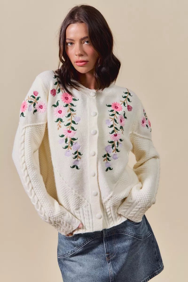 SO ME Floral Embroidered Coquette Sweater Cardigan - Demented Sisters