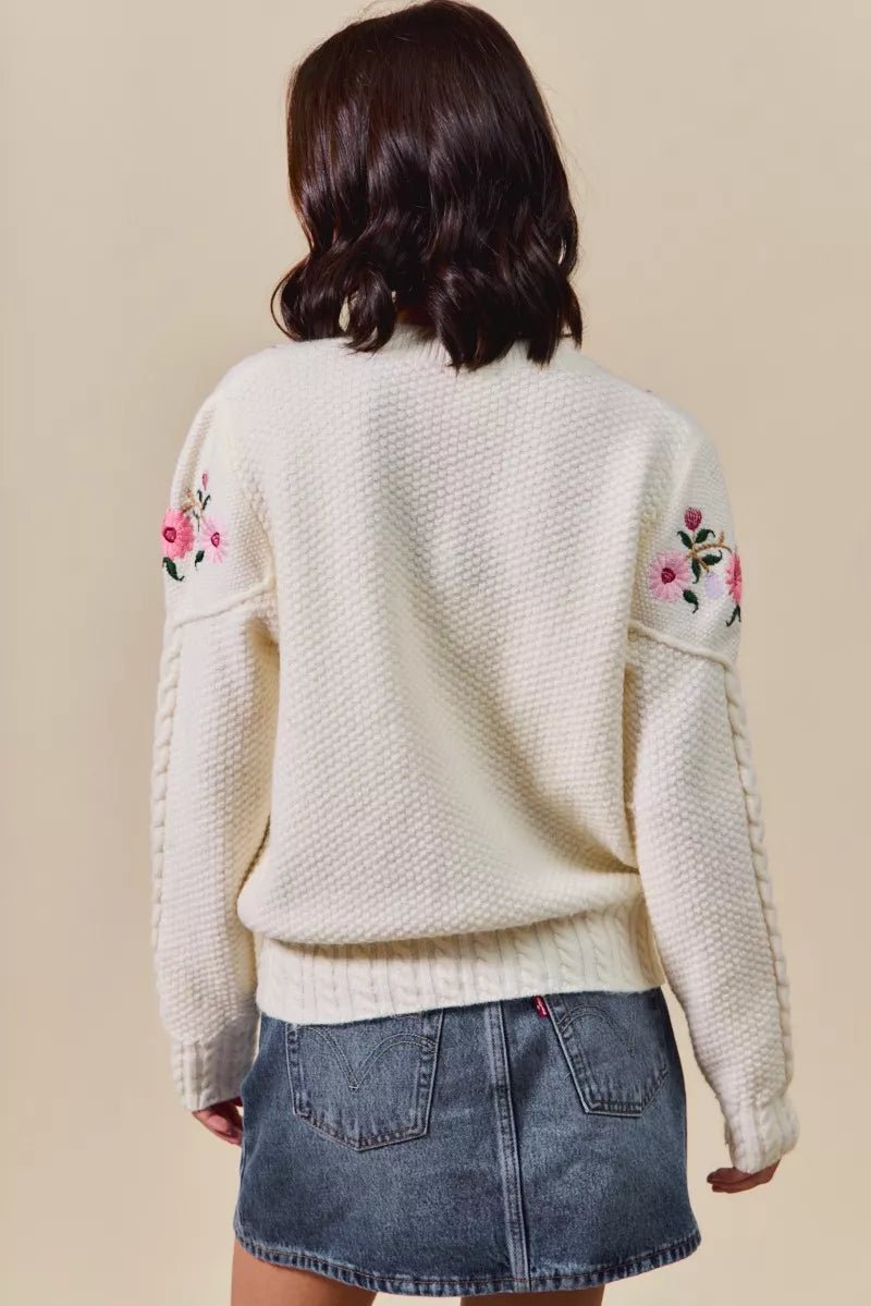 SO ME Floral Embroidered Coquette Sweater Cardigan - Demented Sisters