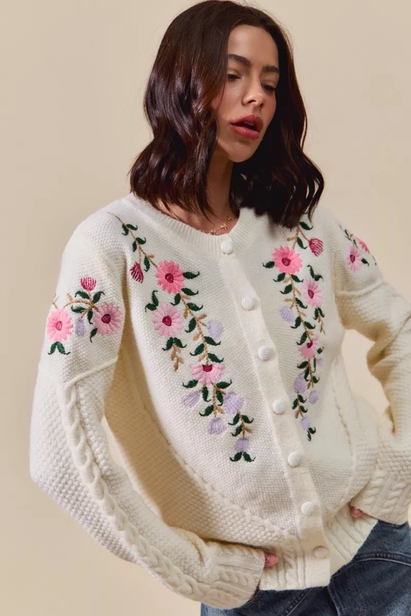SO ME Floral Embroidered Coquette Sweater Cardigan - Demented Sisters