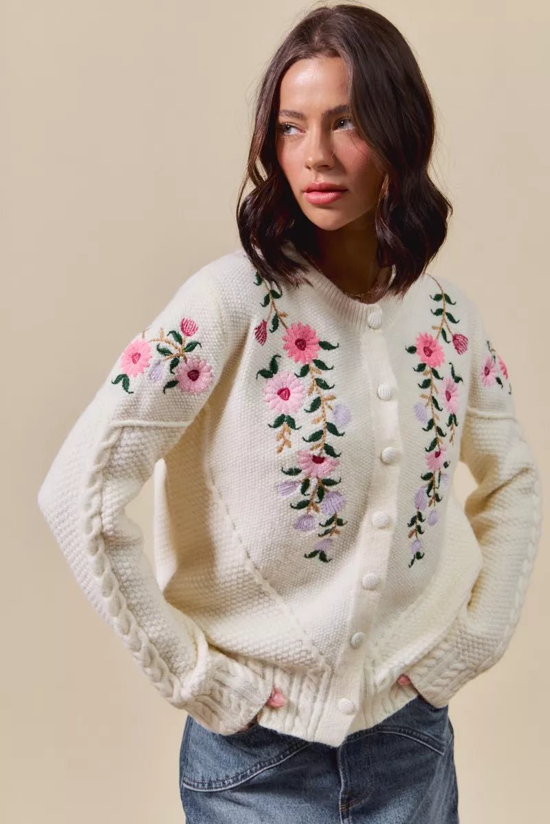 SO ME Floral Embroidered Coquette Sweater Cardigan - Demented Sisters