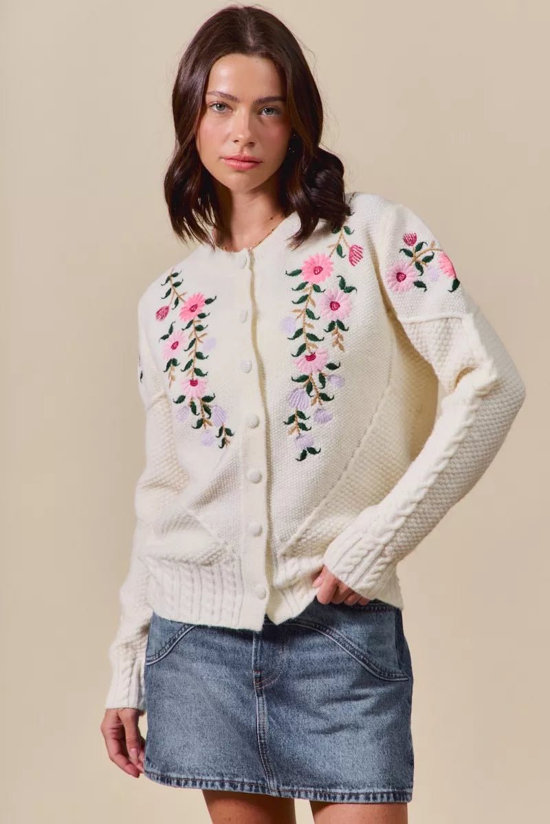 SO ME Floral Embroidered Coquette Sweater Cardigan - Demented Sisters