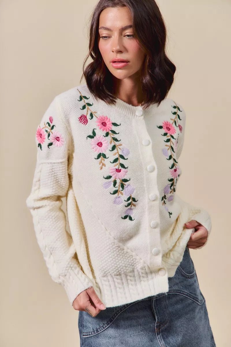 SO ME Floral Embroidered Coquette Sweater Cardigan - Demented Sisters
