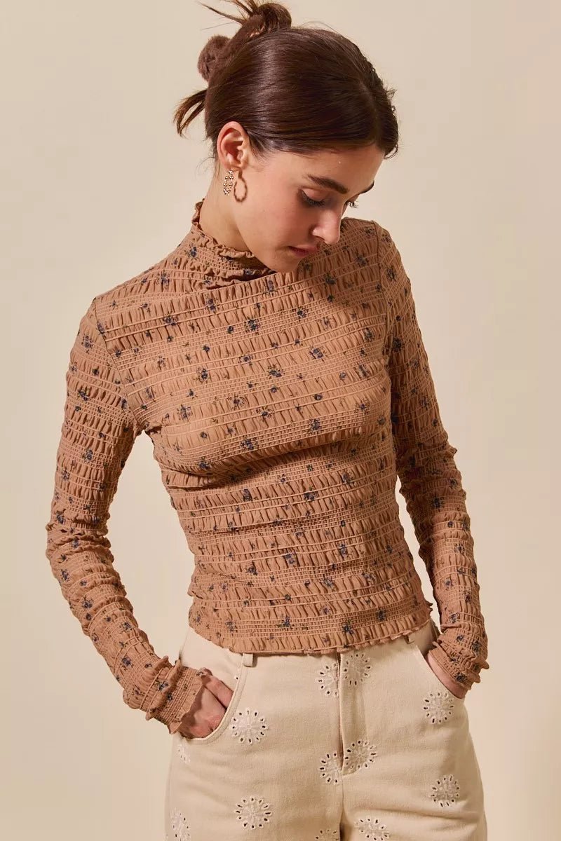 SO ME Floral Print Textured Long Sleeve Knit Top - Demented Sisters