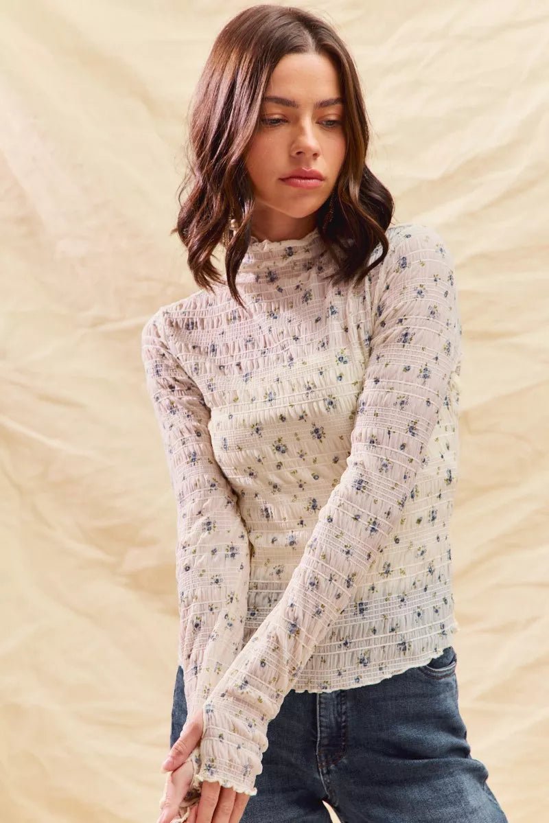 SO ME Floral Print Textured Long Sleeve Knit Top - Demented Sisters