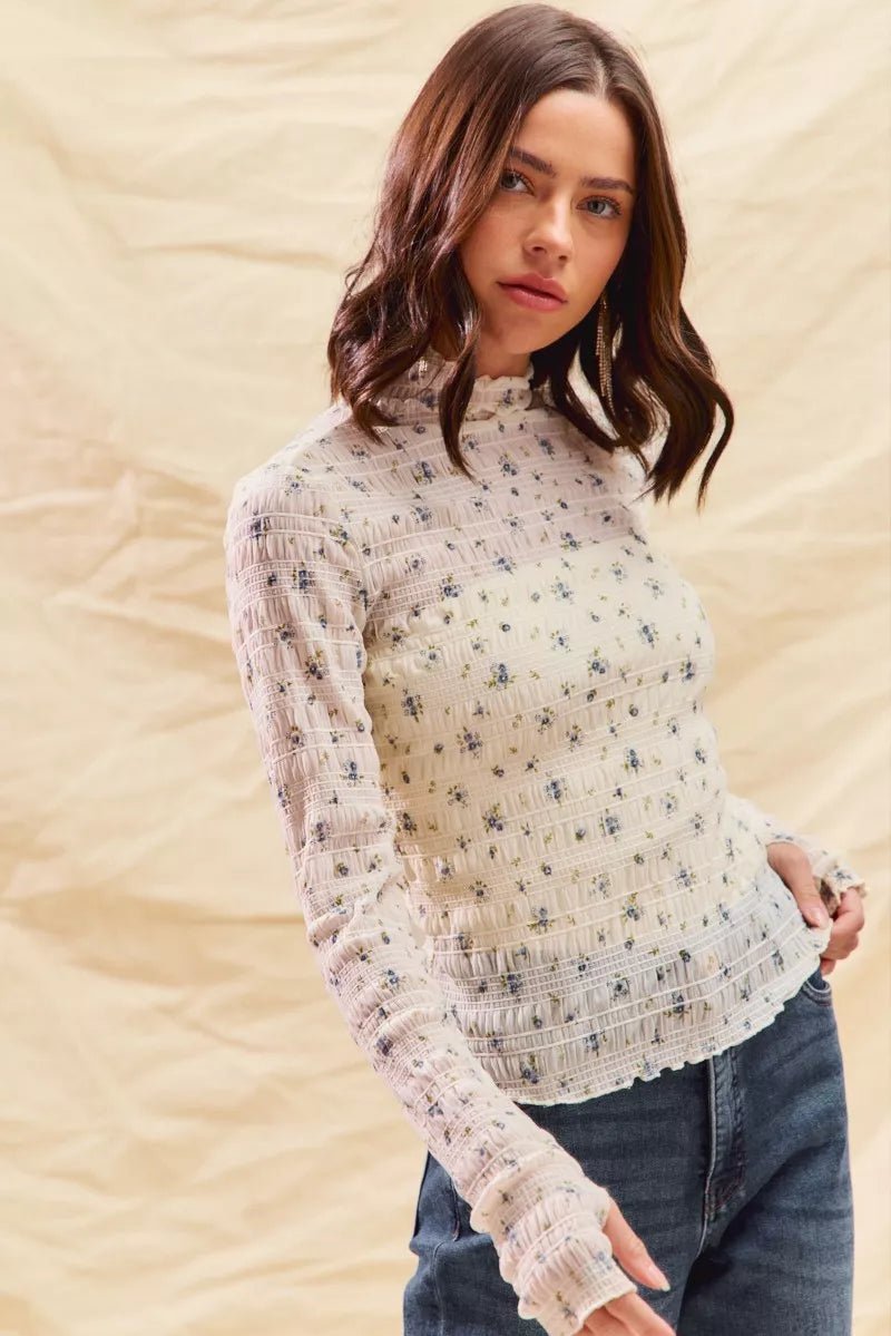 SO ME Floral Print Textured Long Sleeve Knit Top - Demented Sisters