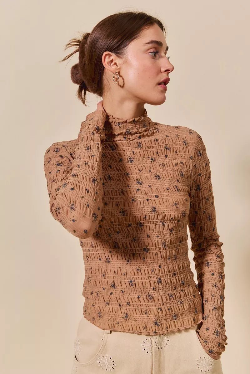 SO ME Floral Print Textured Long Sleeve Knit Top - Demented Sisters