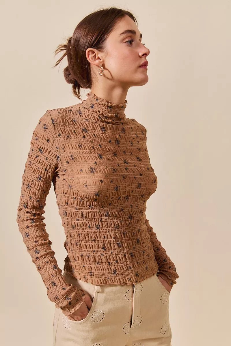 SO ME Floral Print Textured Long Sleeve Knit Top - Demented Sisters