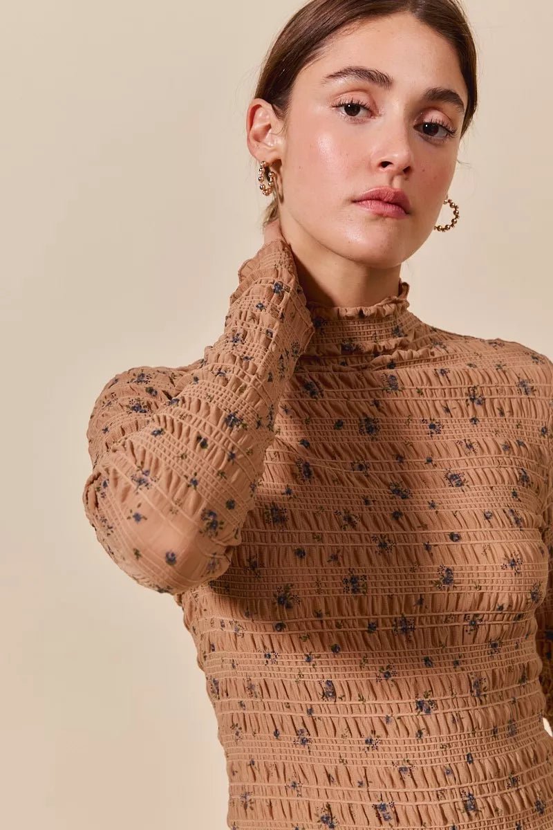 SO ME Floral Print Textured Long Sleeve Knit Top - Demented Sisters