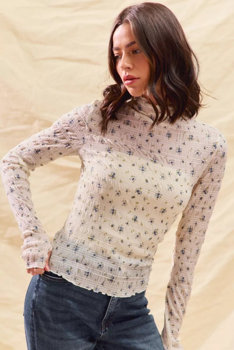 SO ME Floral Print Textured Long Sleeve Knit Top - Demented Sisters