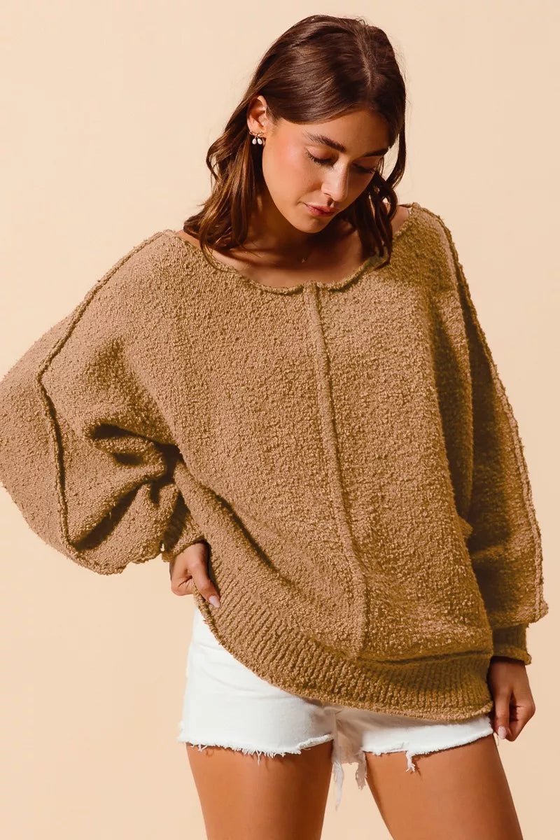 SO ME Loose Fit Exposed Seam Slouchy Boucle Sweater - Demented Sisters