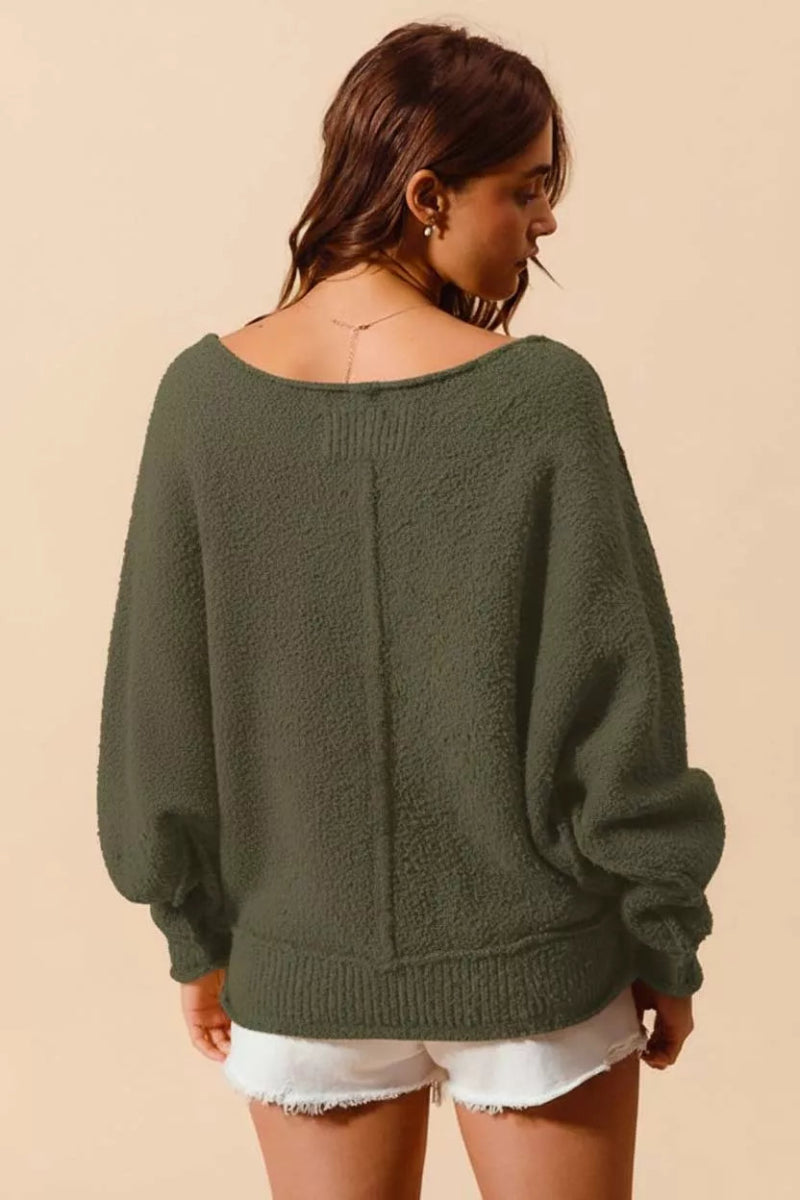 SO ME Loose Fit Exposed Seam Slouchy Boucle Sweater - Demented Sisters