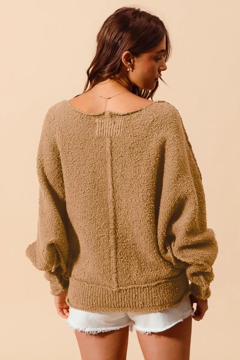 SO ME Loose Fit Exposed Seam Slouchy Boucle Sweater - Demented Sisters