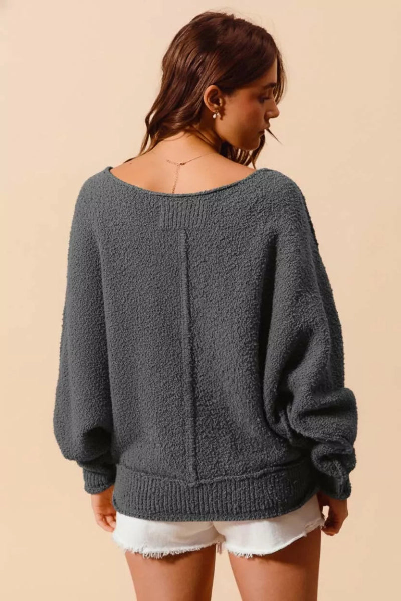 SO ME Loose Fit Exposed Seam Slouchy Boucle Sweater - Demented Sisters