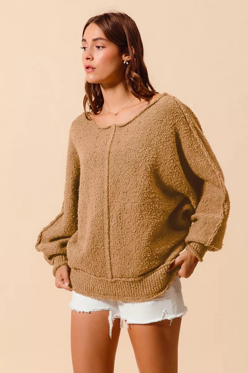 SO ME Loose Fit Exposed Seam Slouchy Boucle Sweater - Demented Sisters