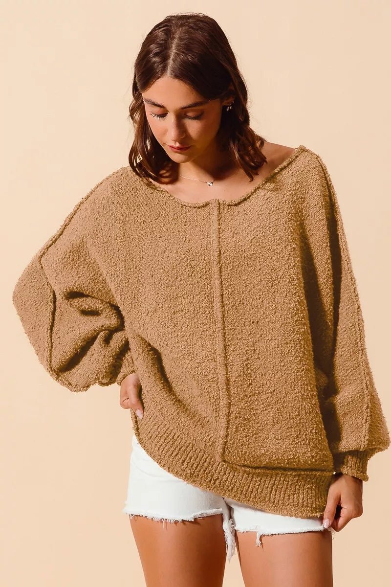 SO ME Loose Fit Exposed Seam Slouchy Boucle Sweater - Demented Sisters