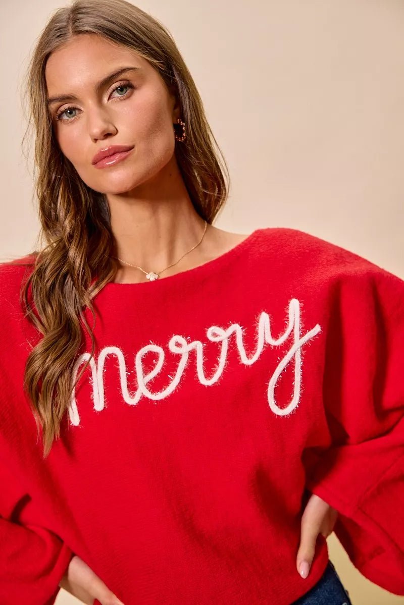 SO ME Merry Tinsel Lettering Christmas Sweater Top - Demented Sisters