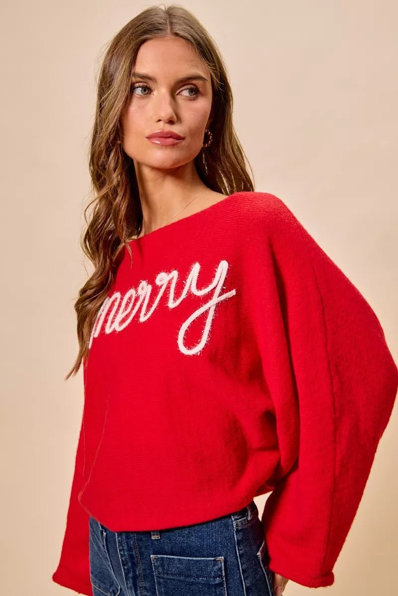 SO ME Merry Tinsel Lettering Christmas Sweater Top - Demented Sisters