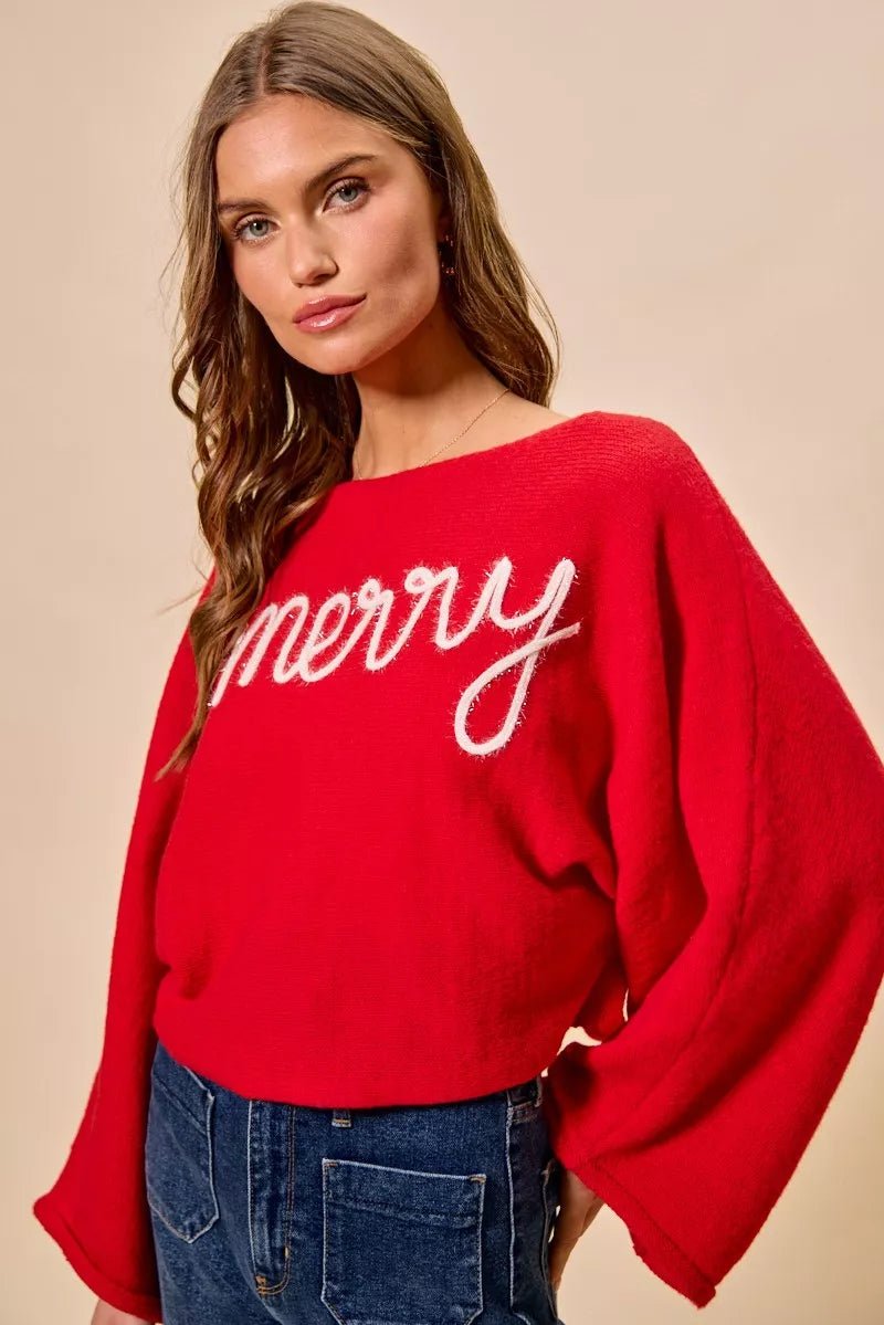 SO ME Merry Tinsel Lettering Christmas Sweater Top - Demented Sisters