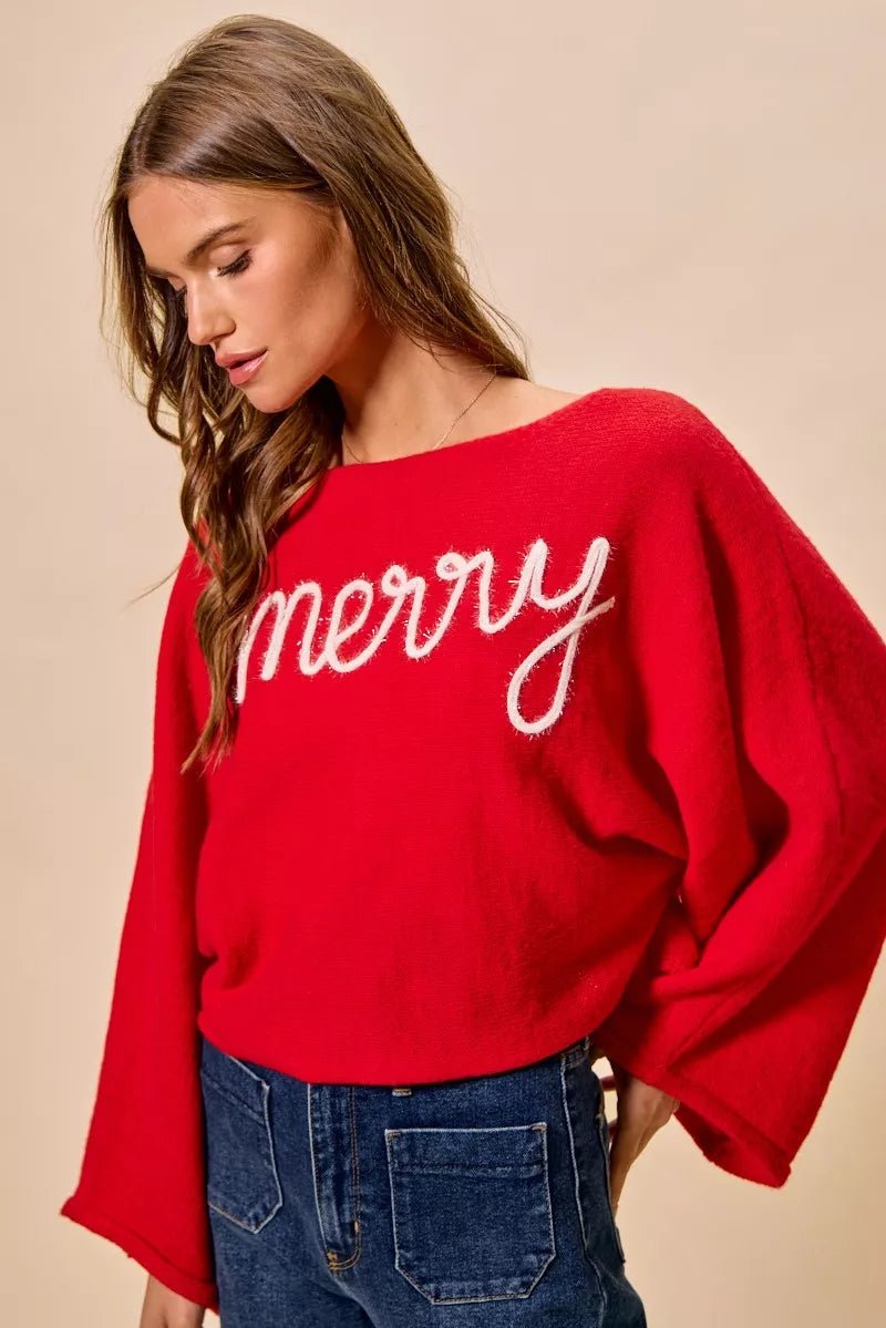 SO ME Merry Tinsel Lettering Christmas Sweater Top - Demented Sisters