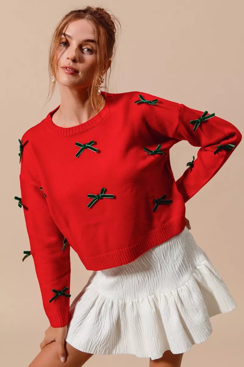 SO ME Ribbon Bow Applique Sweater - Demented Sisters