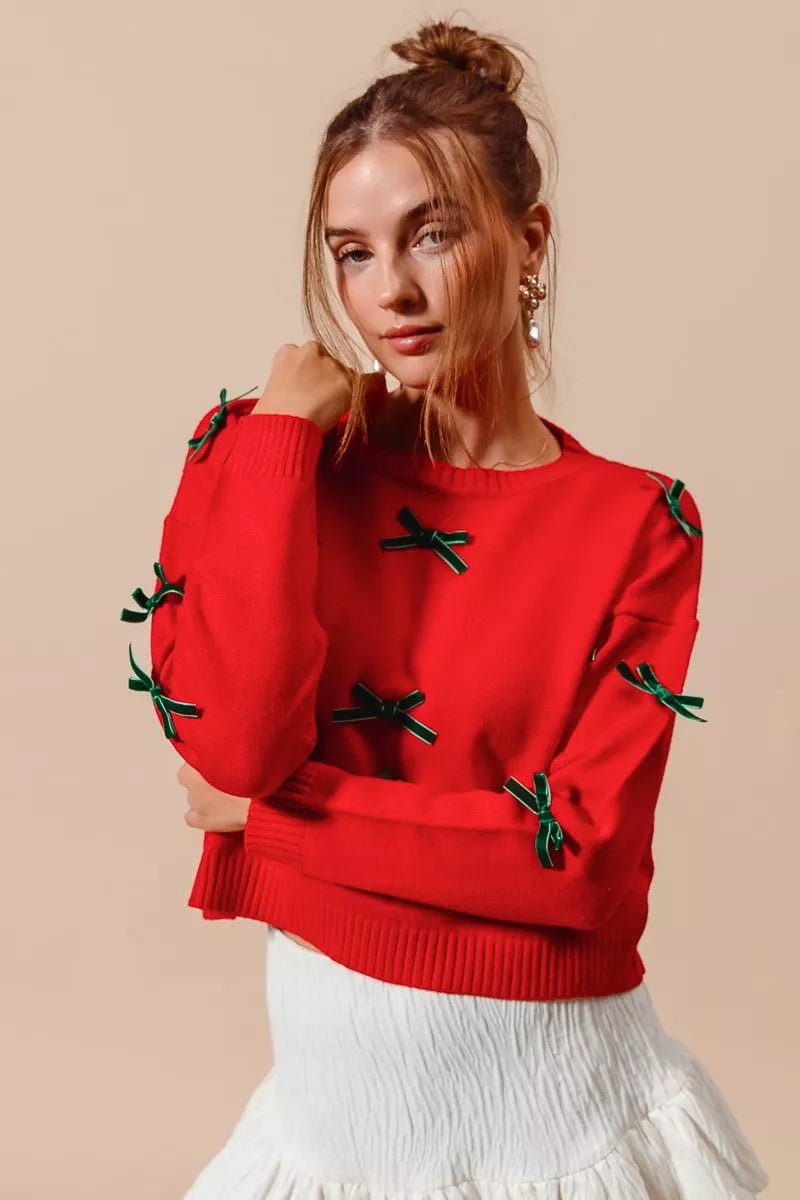 SO ME Ribbon Bow Applique Sweater - Demented Sisters