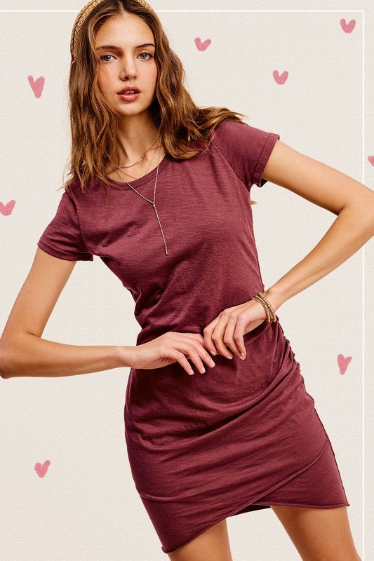 Soft Ruched Round Neck Short Sleeve Mini Dress - Demented Sisters
