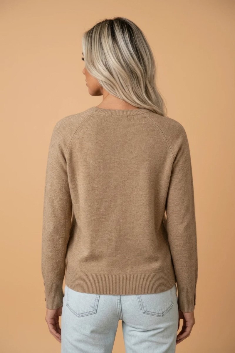 Solid Buttoned Bishop Long Sleeve Crew Neck Sweater - Demented Sisters