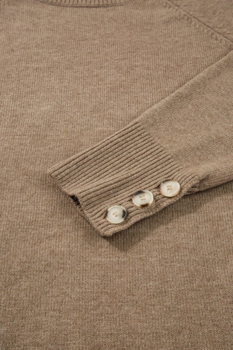 Solid Buttoned Bishop Long Sleeve Crew Neck Sweater - Demented Sisters