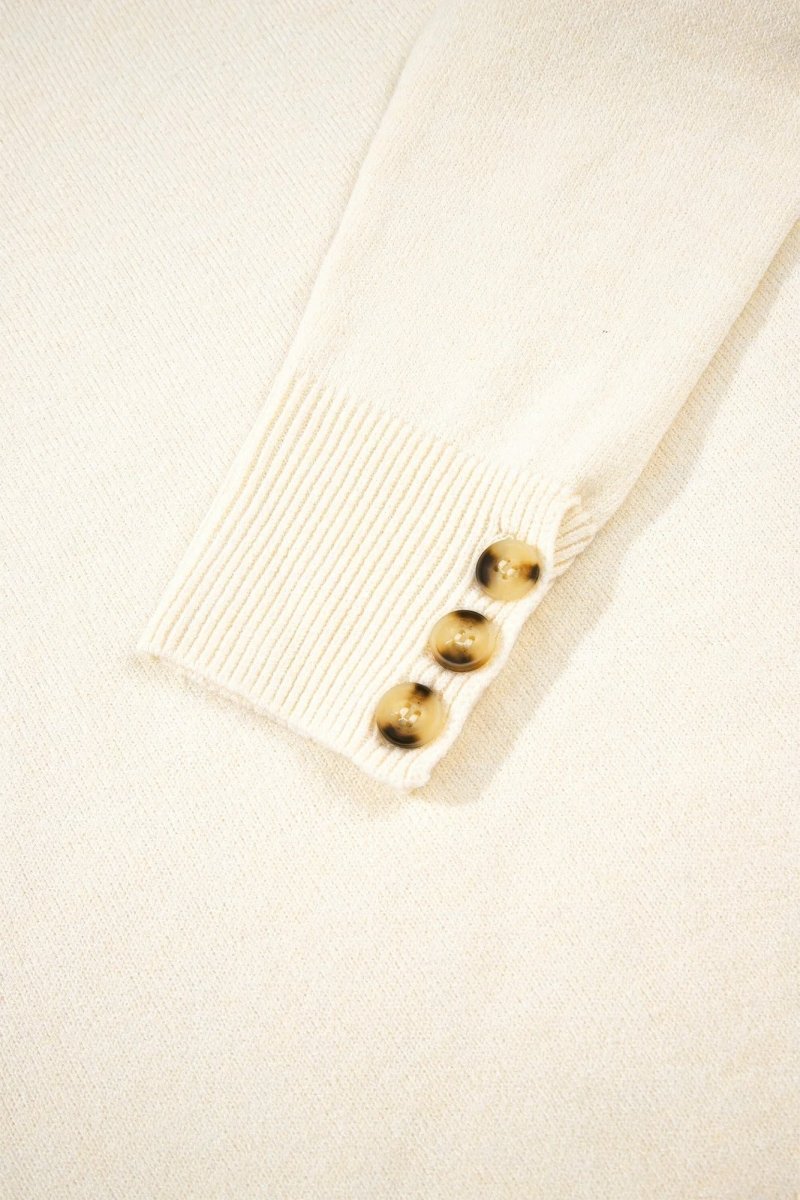 Solid Buttoned Bishop Long Sleeve Crew Neck Sweater - Demented Sisters