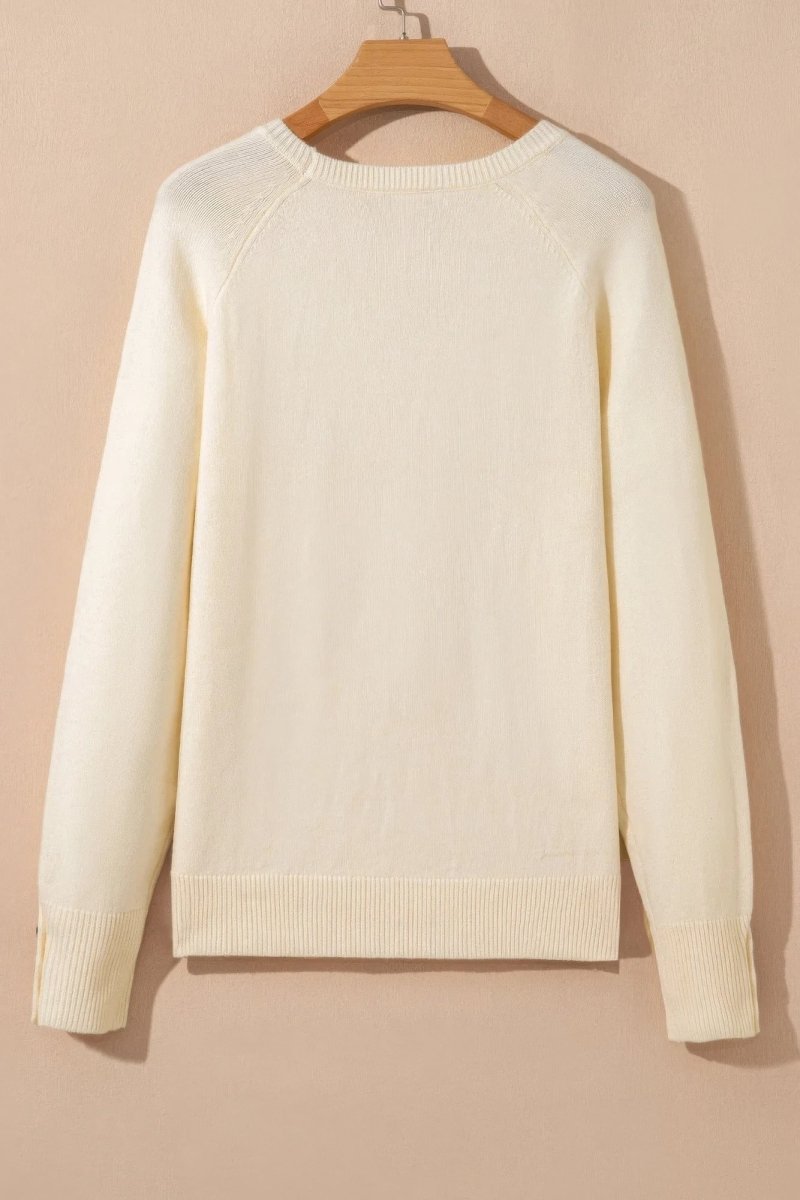 Solid Buttoned Bishop Long Sleeve Crew Neck Sweater - Demented Sisters