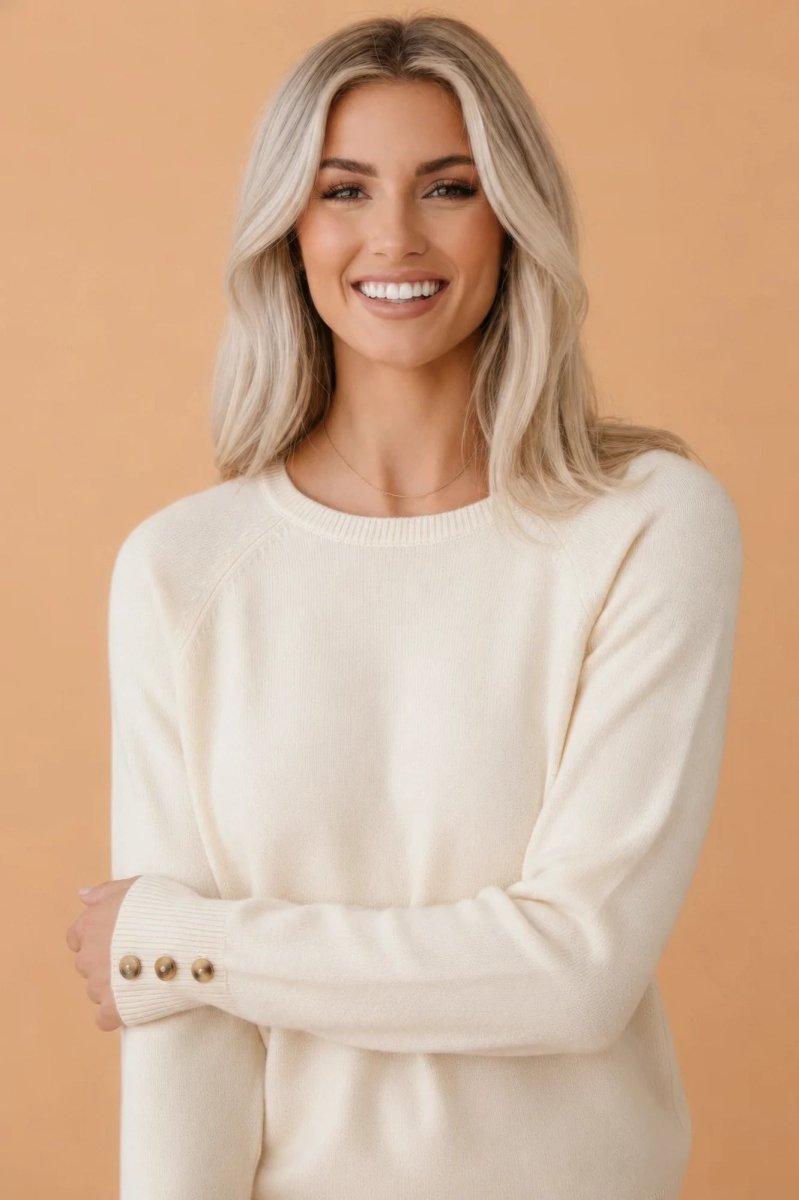Solid Buttoned Bishop Long Sleeve Crew Neck Sweater - Demented Sisters