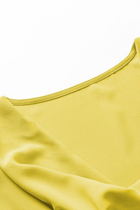Solid Cowl Neck Draped 3/4 Sleeve Blouse - Demented Sisters