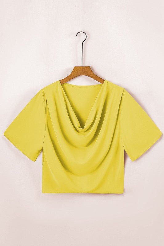 Solid Cowl Neck Draped 3/4 Sleeve Blouse - Demented Sisters