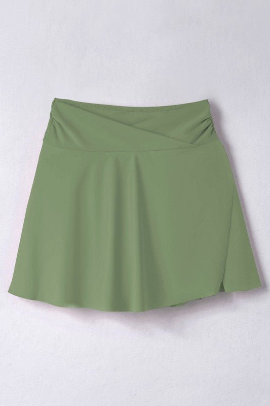 Solid Criss Cross Waist Flared Swim Skirt - Demented Sisters