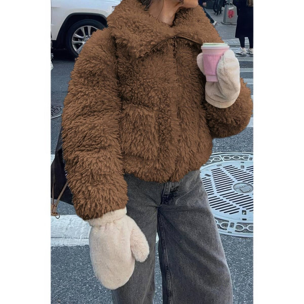 Solid Fleece Cropped Cozy Fuzzy Fur Jacket - Demented Sisters