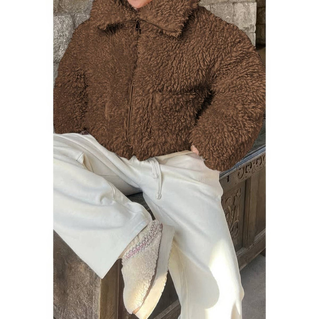 Solid Fleece Cropped Cozy Fuzzy Fur Jacket - Demented Sisters