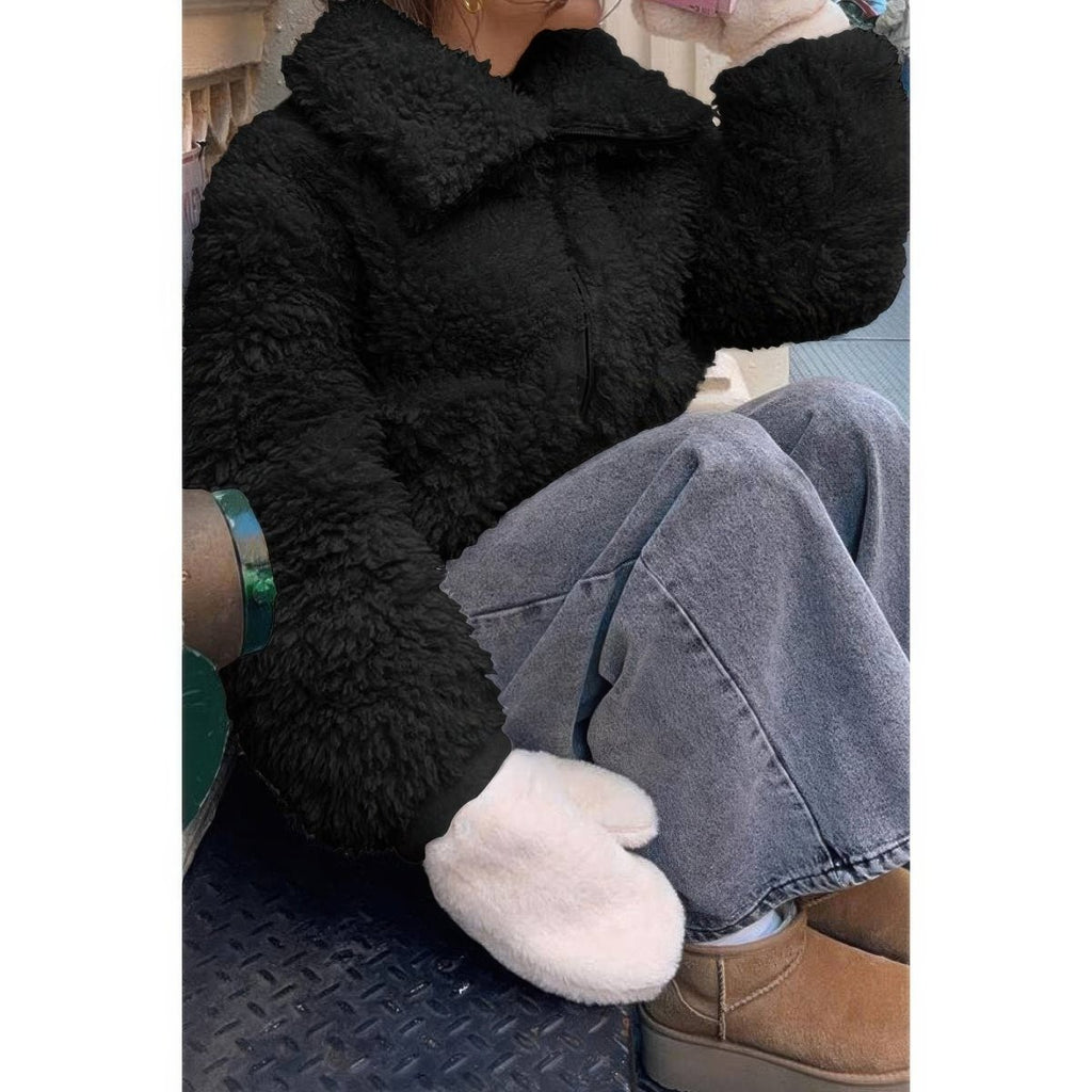 Solid Fleece Cropped Cozy Fuzzy Fur Jacket - Demented Sisters
