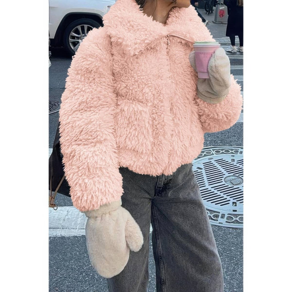 Solid Fleece Cropped Cozy Fuzzy Fur Jacket - Demented Sisters