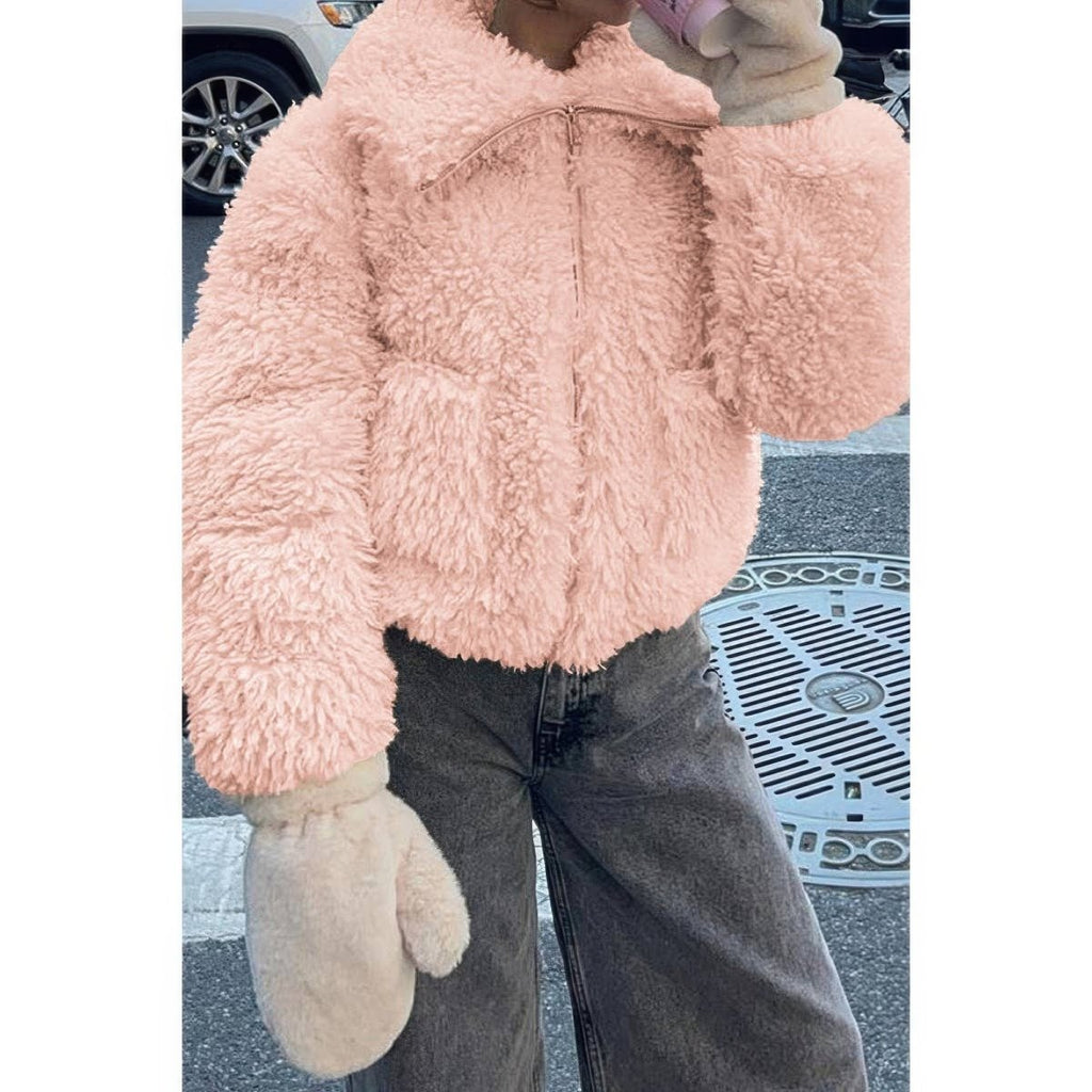 Solid Fleece Cropped Cozy Fuzzy Fur Jacket - Demented Sisters