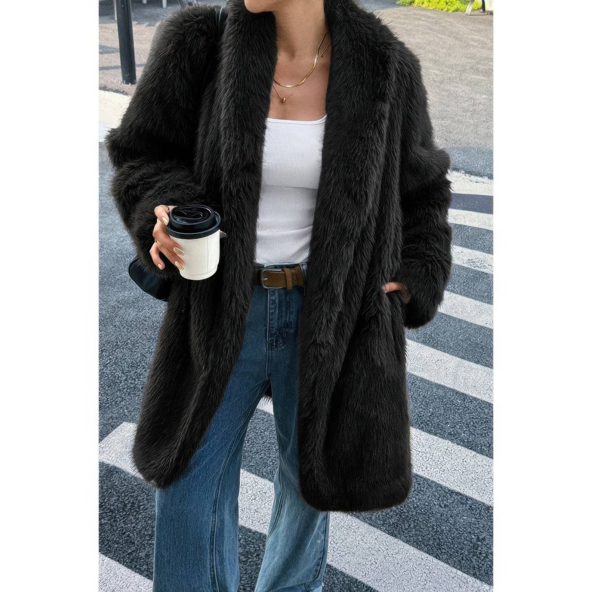 Solid Fluffy Faux Fur Shaggy Long Body Outwear - Demented Sisters