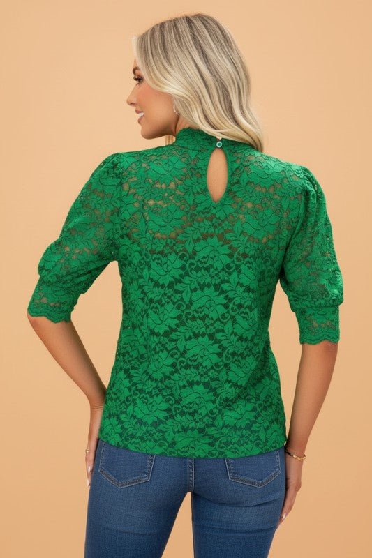 Solid Lace High Neck Short Sleeve Blouse - Demented Sisters