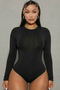 Solid Long Sleeve Round Neck Bodysuit - Demented Sisters