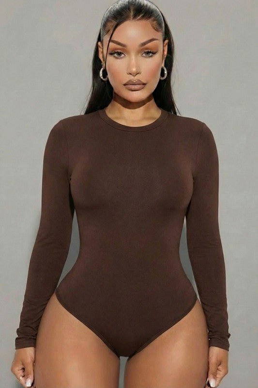 Solid Long Sleeve Round Neck Bodysuit - Demented Sisters