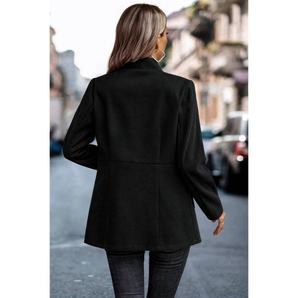 Solid Pocket Long Sleeve Elegant Wool Coat - Demented Sisters