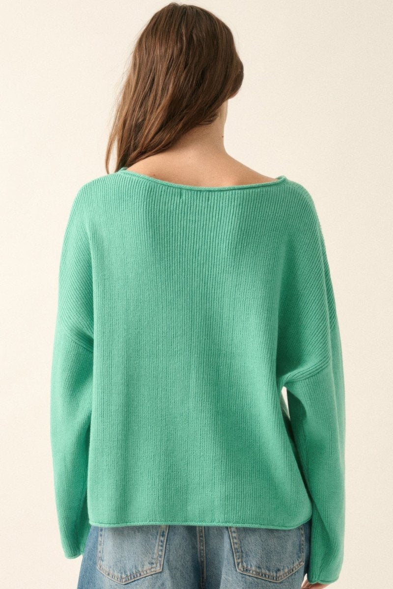 Solid Rib - knit Oversized Boatneck Sweater - Demented Sisters