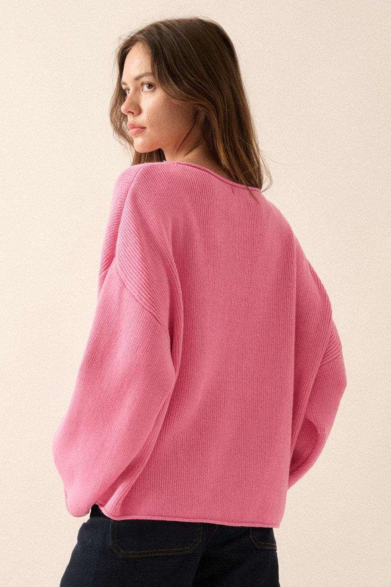 Solid Rib - knit Oversized Boatneck Sweater - Demented Sisters